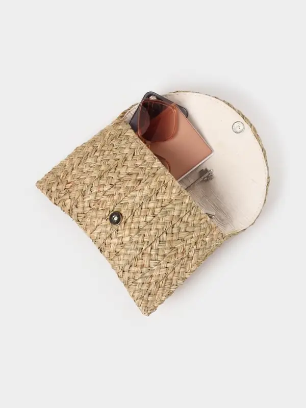 Сумка клатч плетёная из сиграсса, 26&times;16&times;3 см, бежевая