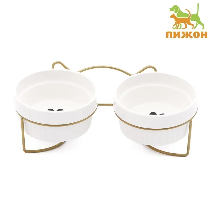 Миски, 250 мл, на металлической подставке, 2 шт., керамика, белые