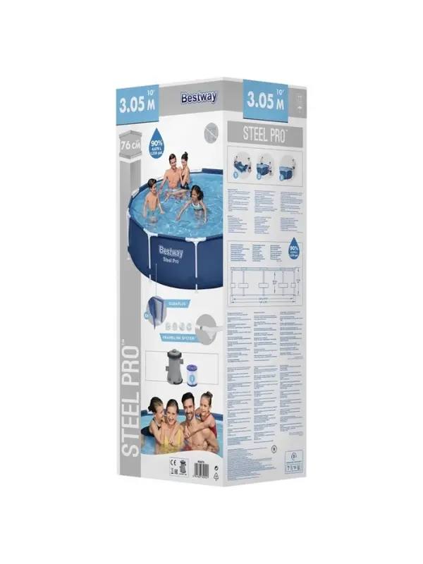 Бассейн каркасный Steel Pro, 305&times;76 см, фильтр-насос, круглый. 56679 Bestway