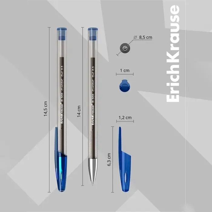Ручка гелевая ErichKrause R-301 Classic Gel Stick, узел 0.5 мм, чернила синие, длина линии письма 600 метров