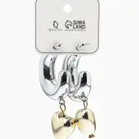 Серьги &laquo;Новый стиль. Сердечки&raquo;, d=3 см, цвет серебристо-золотистый