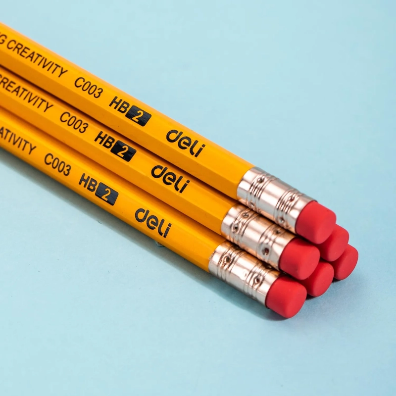 Карандаш чернографитный Deli Scribe HB 6-гр, с ластиком, желтый EC003-HB