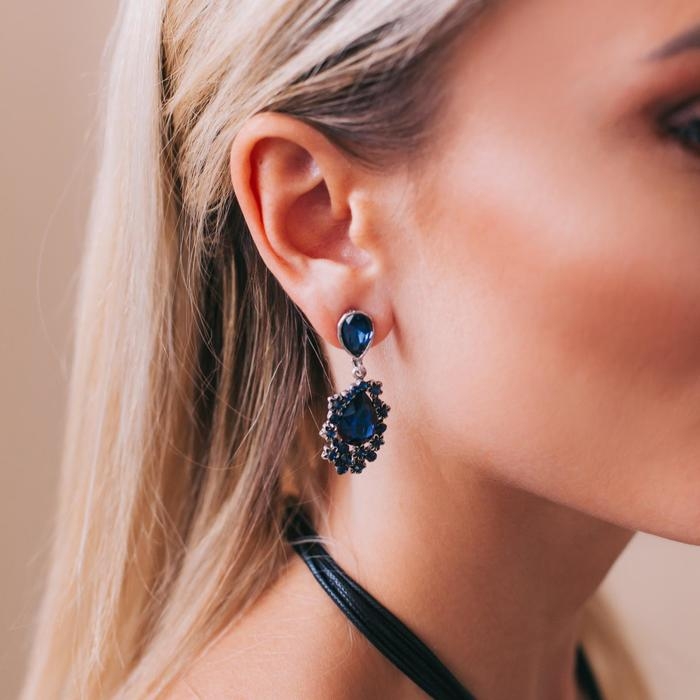 Серьги со стразами «Карнавал» шик, цвет синий в чернёном серебре Серьги со стразами «Карнавал» шик, цвет синий в чернёном серебре