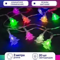 Гирлянда &laquo;Нить&raquo; 3 м с насадками &laquo;Ёлки&raquo;, IP20, прозрачная нить, 20 LED, свечение мульти (RG/RB), мигание, USB