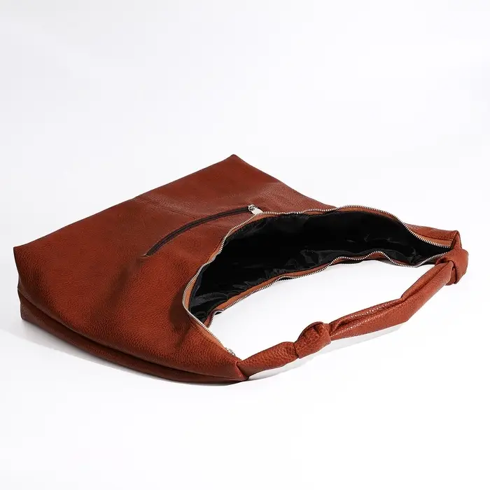 Сумка - мешок женская на молнии, 39&times;11&times;27 см, коричневая