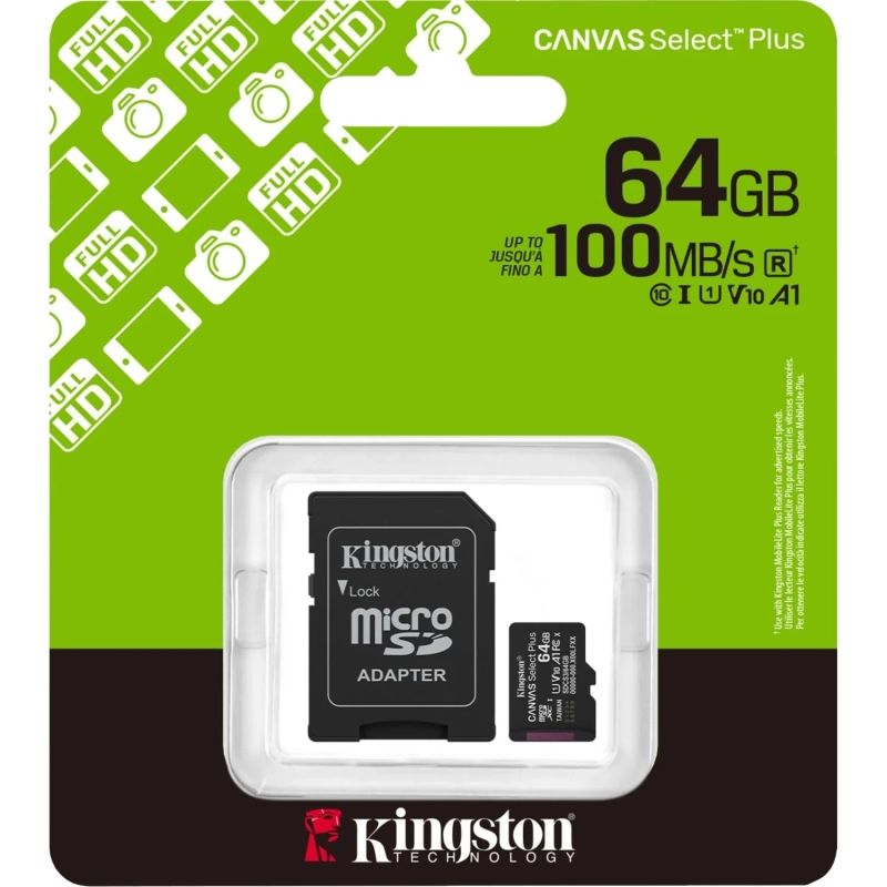 Карта памяти micro SDXC Kingston Canvas Select Plus Gen3 адапт. SDCS3/64GB