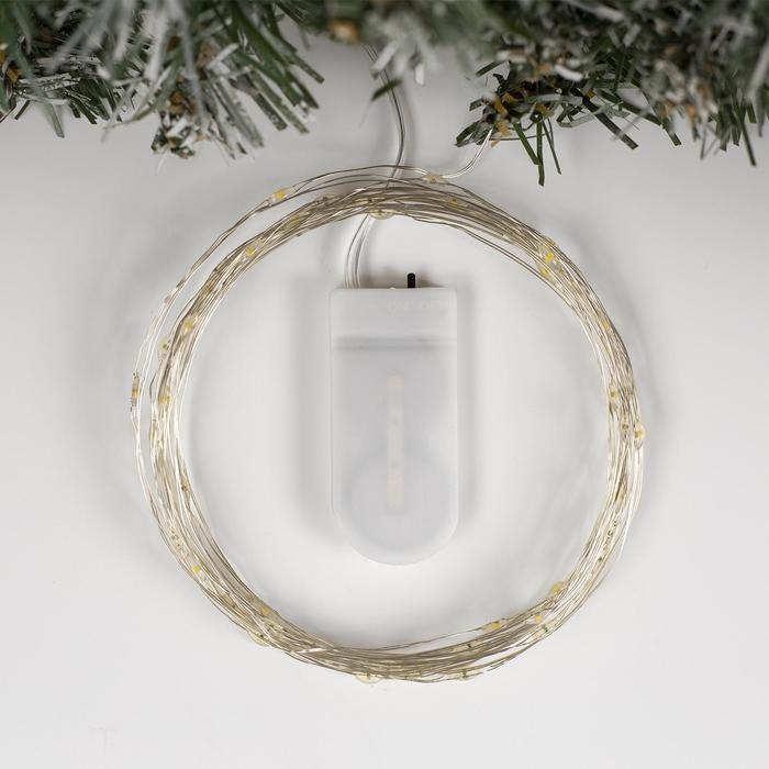 Гирлянда «Нить» 5 м роса, IP20, серебристая нить, 50 LED, батарейки CR2032х2 (в комплекте), свечение жёлтое Гирлянда «Нить» 5 м роса, IP20, серебристая нить, 50 LED, батарейки CR2032х2 (в комплекте), свечение жёлтое