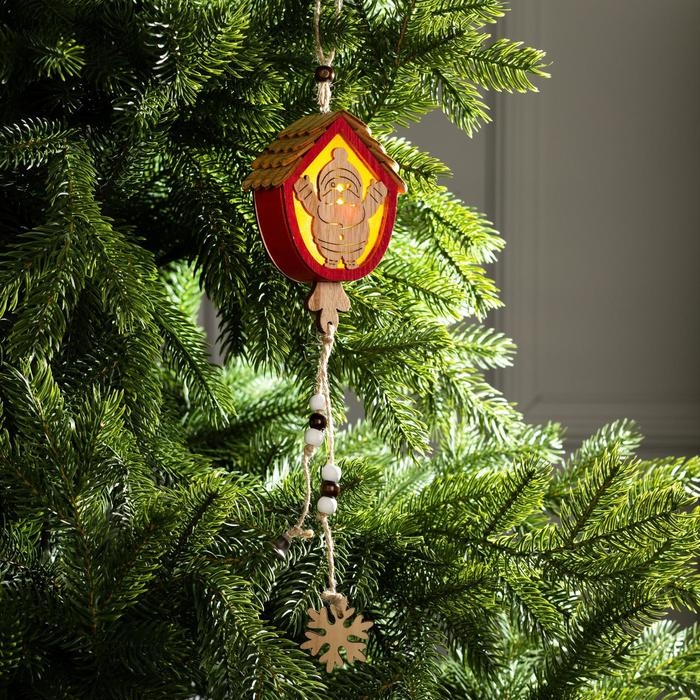 Ёлочная игрушка «Домик с Дедом Морозом», от батареек, свечение тёплое белое Ёлочная игрушка «Домик с Дедом Морозом», от батареек, свечение тёплое белое