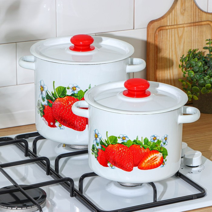Набор кастрюль «Клубника садовая», 2 предмета: 3,5 л, 5,5 л, индукция Набор кастрюль «Клубника садовая», 2 предмета: 3,5 л, 5,5 л, индукция