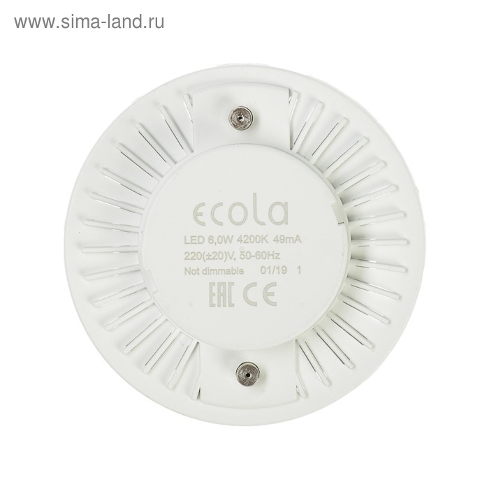 Лампа светодиодная Ecola Light, GX53, 6 Вт, 4200 K, 220 В, 27x75 мм, матовое стекло Лампа светодиодная Ecola Light, GX53, 6 Вт, 4200 K, 220 В, 27x75 мм, матовое стекло