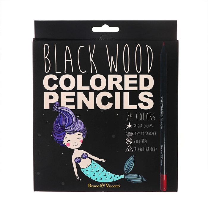 Карандаши 24 цвета BlackWoodColor, пластиковые, трёхгранные, МИКС Карандаши 24 цвета BlackWoodColor, пластиковые, трёхгранные, МИКС