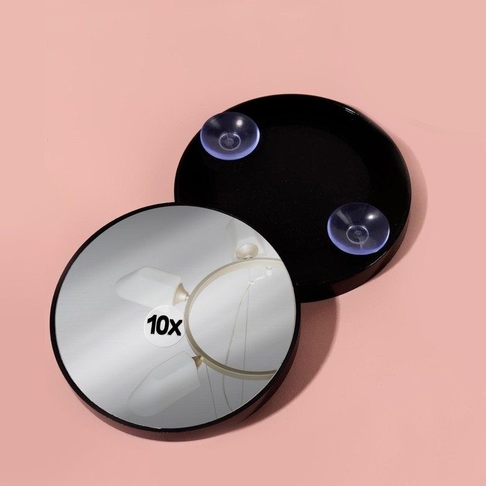 Зеркало макияжное, увеличение × 10, на присосках, d = 9 см, цвет чёрный Зеркало макияжное, увеличение × 10, на присосках, d = 9 см, цвет чёрный