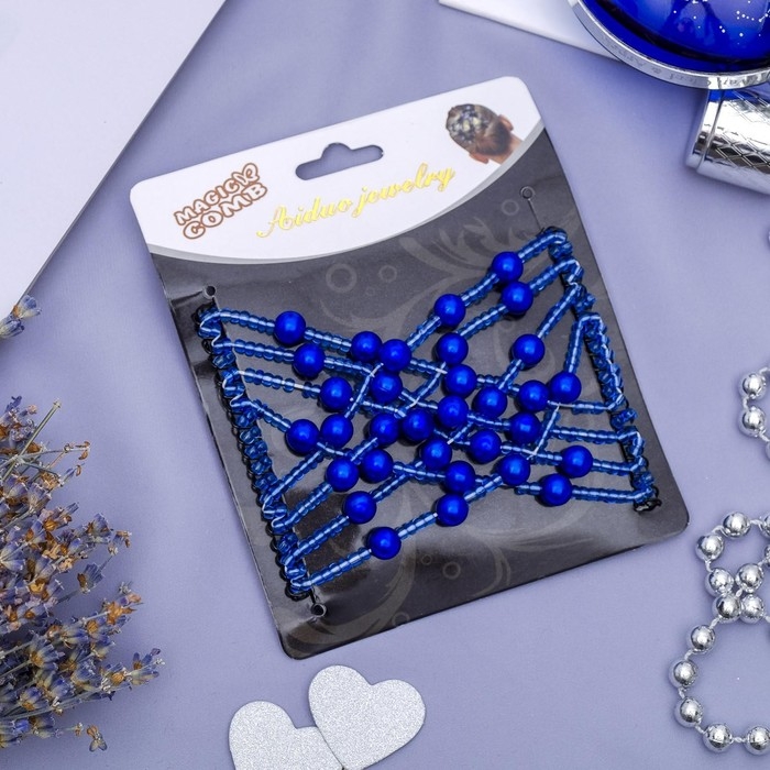 Зажим для волос Зажим для волос "Жемчужная сетка" шарики, 9 см, синий