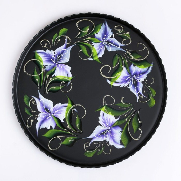 Поднос Поднос "Ирис на чёрном" художественная роспись 28 см