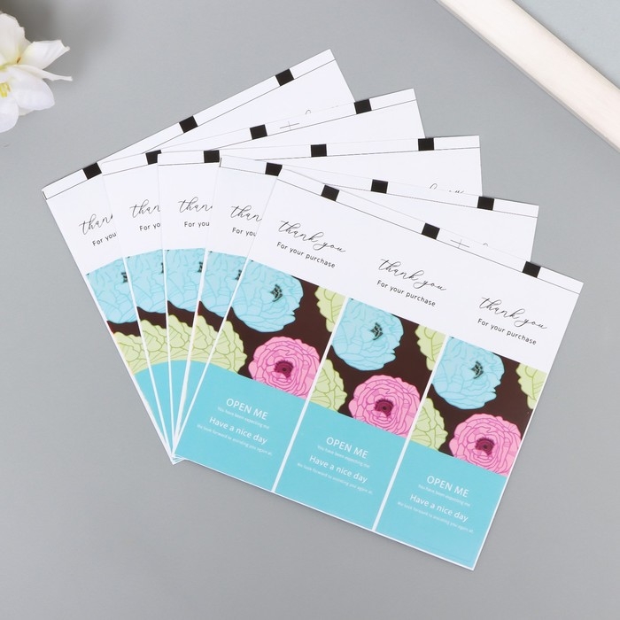 Наклейка бумага благодарность Наклейка бумага благодарность "Пионы" набор 50 шт 9х3 см