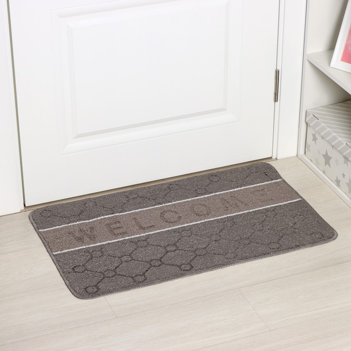 Коврик влаговпитывающий придверный Доляна «Welcome. Молекула», 48×78 см, цвет серый Коврик влаговпитывающий придверный Доляна «Welcome. Молекула», 48×78 см, цвет серый