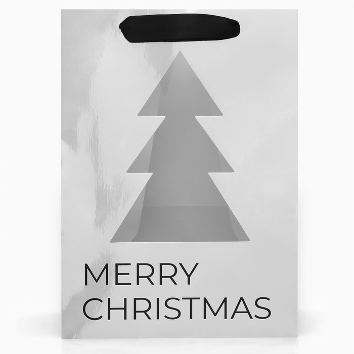 Пакет подарочный новогодний с окном, метализированный, Пакет подарочный новогодний с окном, метализированный, "Ёлка", 25 х 25 х 35 см.