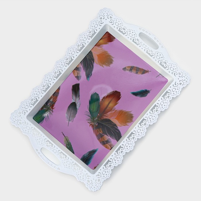 Поднос пластиковый прямоугольный «Ажурная кайма», 35×24×2 см, цвет МИКС Поднос пластиковый прямоугольный «Ажурная кайма», 35×24×2 см, цвет МИКС