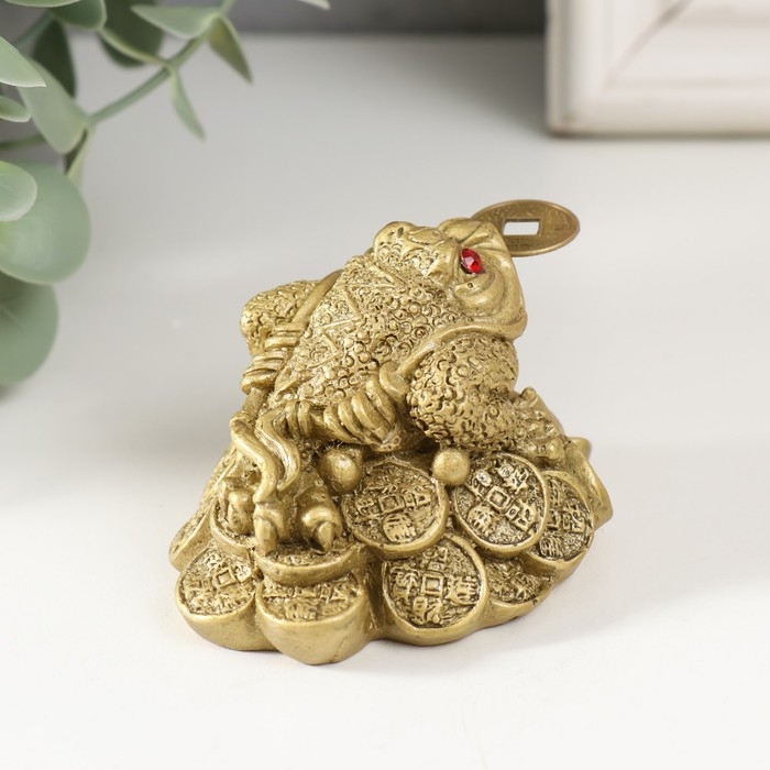 Нэцкэ бронза  Нэцкэ бронза "Жаба на монетах, надпись, слиток" 5 х 7 х 6 см