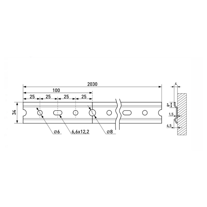 Шина для кухонных шкафов L-2 м х1,5 мм, оцинкованная Шина для кухонных шкафов L-2 м х1,5 мм, оцинкованная