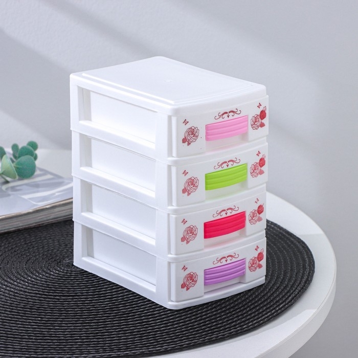 Мини - комод для мелочей 4 секции «Рози», 13×9×15 см, цвет МИКС Мини - комод для мелочей 4 секции «Рози», 13×9×15 см, цвет МИКС