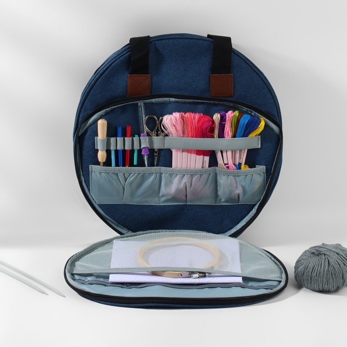 Сумка для вышивания, 2 отделения на молнии, с ручками, d = 35 × 12 см, цвет синий Сумка для вышивания, 2 отделения на молнии, с ручками, d = 35 × 12 см, цвет синий