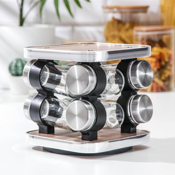 Набор для специй из стекла на подставке &laquo;Модерн&raquo;, 17,5&times;8&times;18 см, 90 мл, 4&times;9,5 см, 8 шт