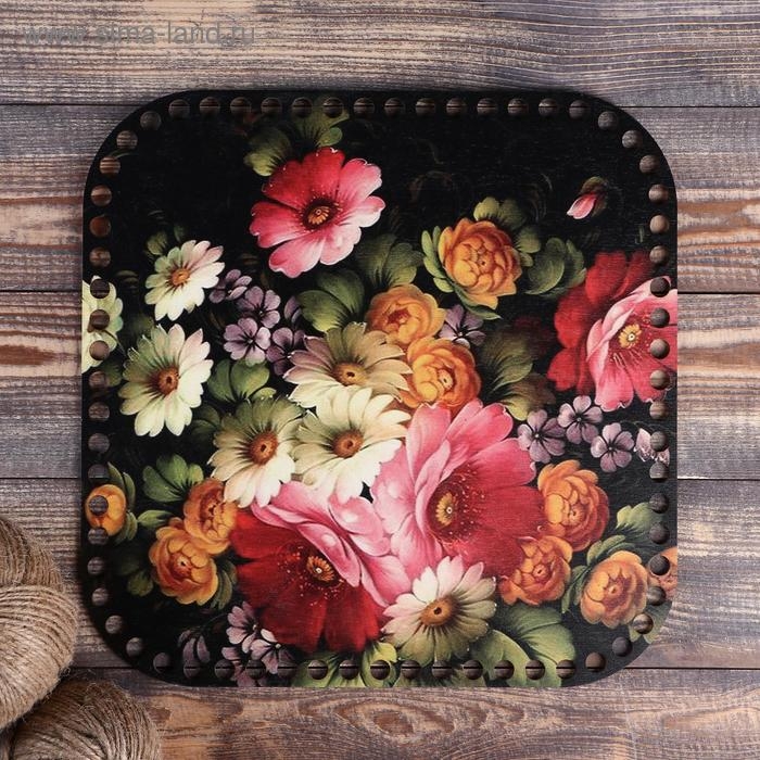 Заготовка для вязания Заготовка для вязания "Квадрат скруглённый Жостовская роспись №1", донышко, размер 30 см