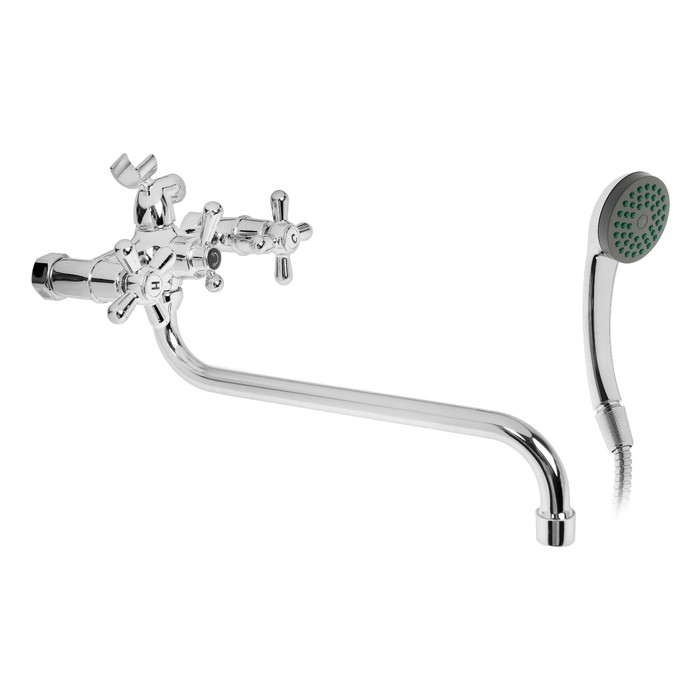 Смеситель для ванны  Смеситель для ванны "Центр Сантехники" 15417, двухвентильный, настенный, с душевым набором, хром
