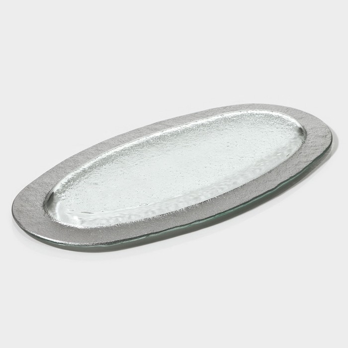 Блюдо стеклянное сервировочное Magistro «Сияние», 16×32×1,5 см, цвет серебряный