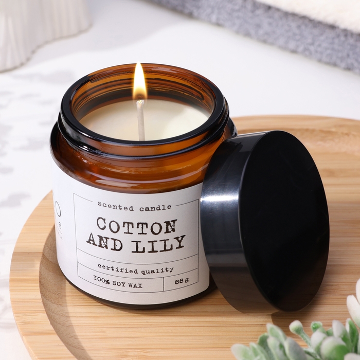 Свеча ароматическая в банке  Свеча ароматическая в банке "Хлопок и лилия", совый воск, 88 г