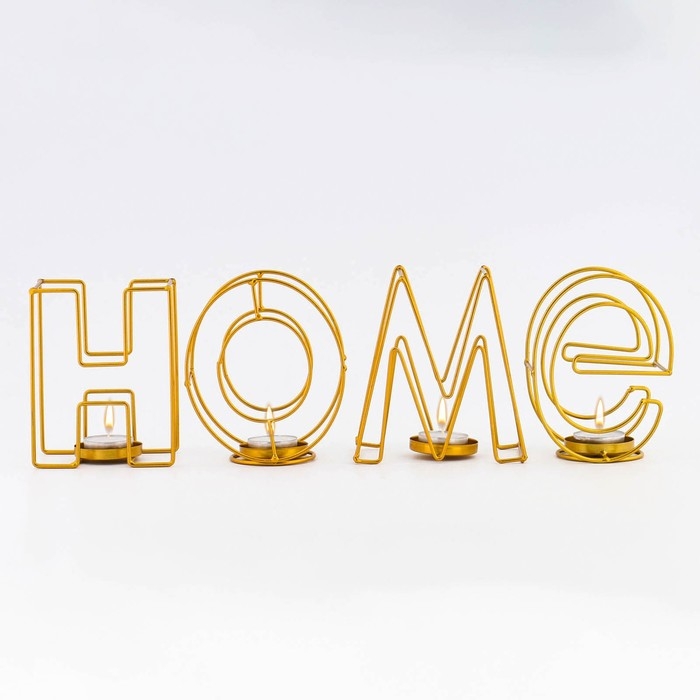 Подсвечник металлический настольный Подсвечник металлический настольный "Home", 13.5 х 42 см, золото
