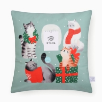 Новый год. Чехол на подушку Этель "Meow X-mas" 40*40 см, 100 п/э, велюр