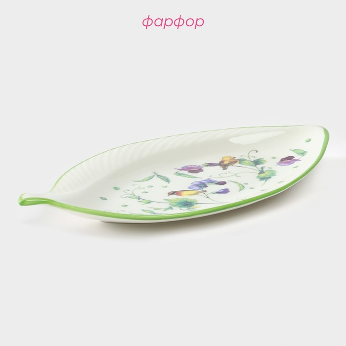 Блюдо фарфоровое Доляна «Зелёный сад», 22,5×12×1,7 см, цвет белый
