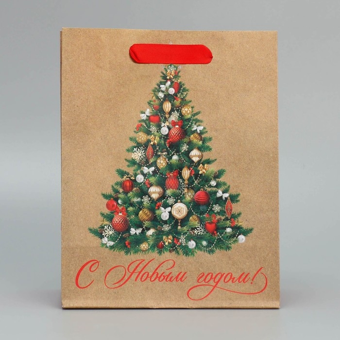 Пакет подарочный новогодний крафтовый вертикальный «Ёлочка», MS 18 х 23 х 10 см, Новый год Пакет подарочный новогодний крафтовый вертикальный «Ёлочка», MS 18 х 23 х 10 см, Новый год