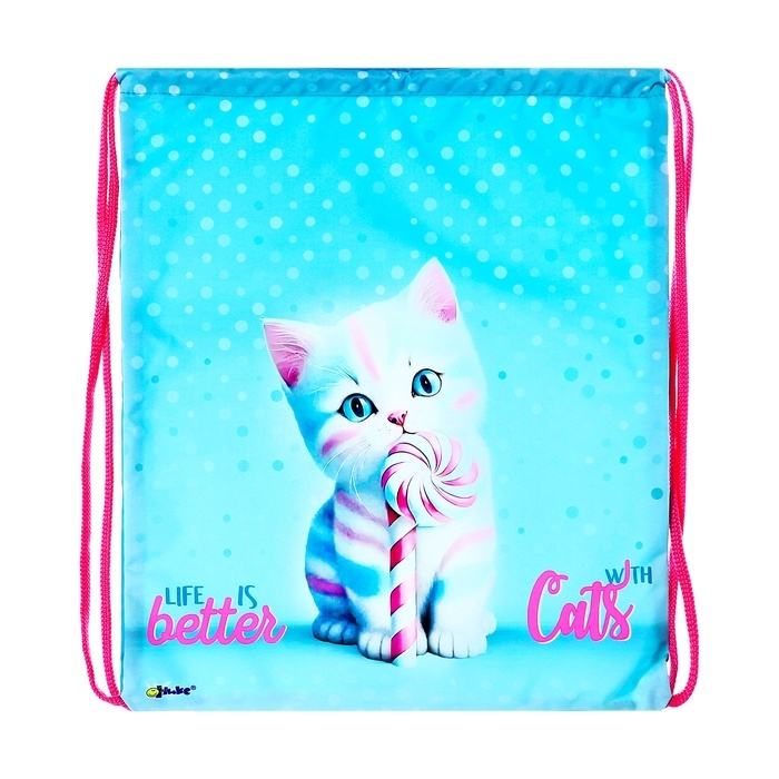 Мешок для обуви 490 х 410 мм, Оникс МО-27-1,  Мешок для обуви 490 х 410 мм, Оникс МО-27-1, "Котик Карамелька"