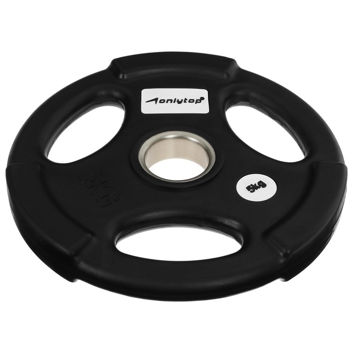 Диск олимпийский ONLYTOP, обрезиненный, с тройным хватом, 5 кг, d=50 мм Диск олимпийский ONLYTOP, обрезиненный, с тройным хватом, 5 кг, d=50 мм
