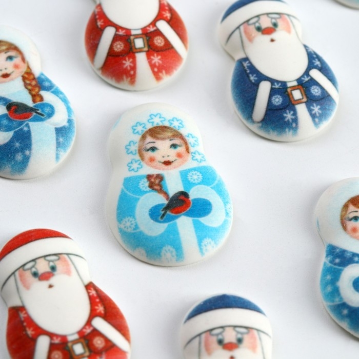 Новый год! Посыпка медальоны сахарная с картинкой микс: &laquo;Дед Мороз и Снегурочка&raquo;, для декора капкейков, торта, напитков, 20 гр