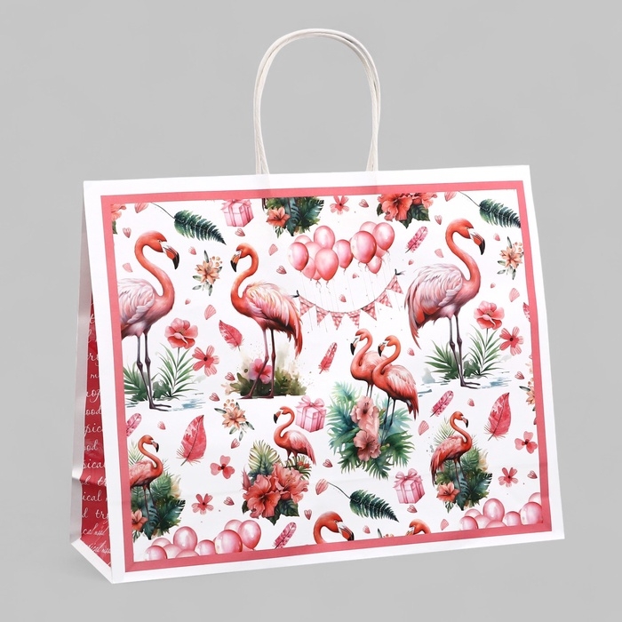Пакет подарочный   Пакет подарочный  "Розовый фламинго" 31,5 х 25 х 11,5 см, 120 г/м²