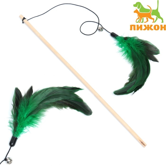 Дразнилка-удочка с пёрышками на деревянной палочке, 40 см, микс цветов Дразнилка-удочка с пёрышками на деревянной палочке, 40 см, микс цветов
