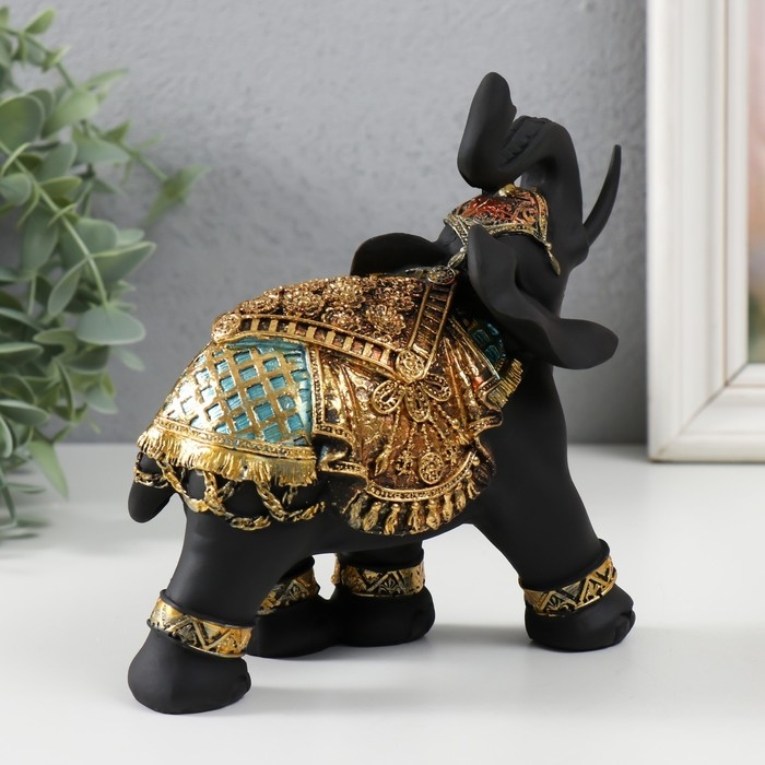 Сувенир полистоун Сувенир полистоун "Чёрный слон в золотой богатой попоне" МИКС 14х8.5х17 см