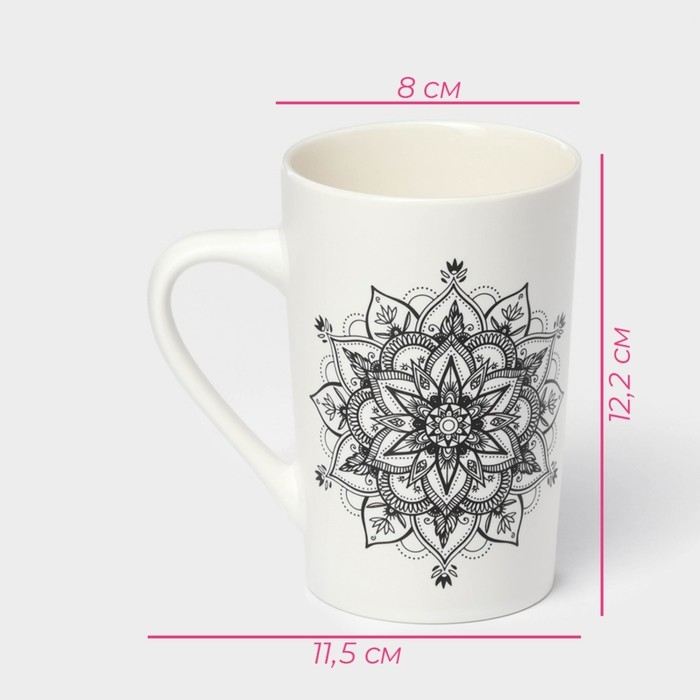 Кружка фарфоровая Доляна «Мандала», 380 мл, чёрный узор Кружка фарфоровая Доляна «Мандала», 380 мл, чёрный узор