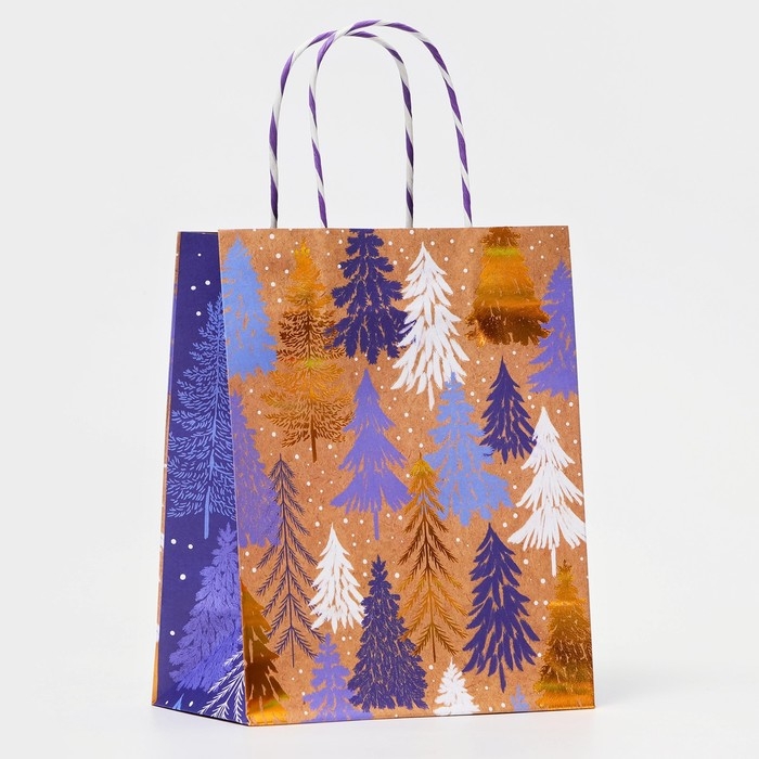Новый год. Пакет бумажный подарочный новогодний крафт Новый год. Пакет бумажный подарочный новогодний крафт "Волшебного нового года", с тиснением, 18 х 22,3 х10 см.