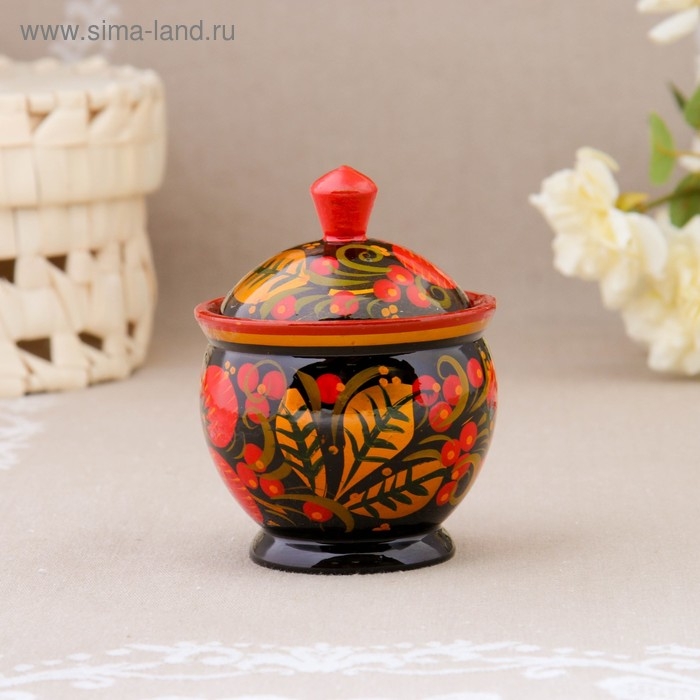 Солонка «Ягодка», с крышкой, 8,5×6 см, хохлома Солонка «Ягодка», с крышкой, 8,5×6 см, хохлома
