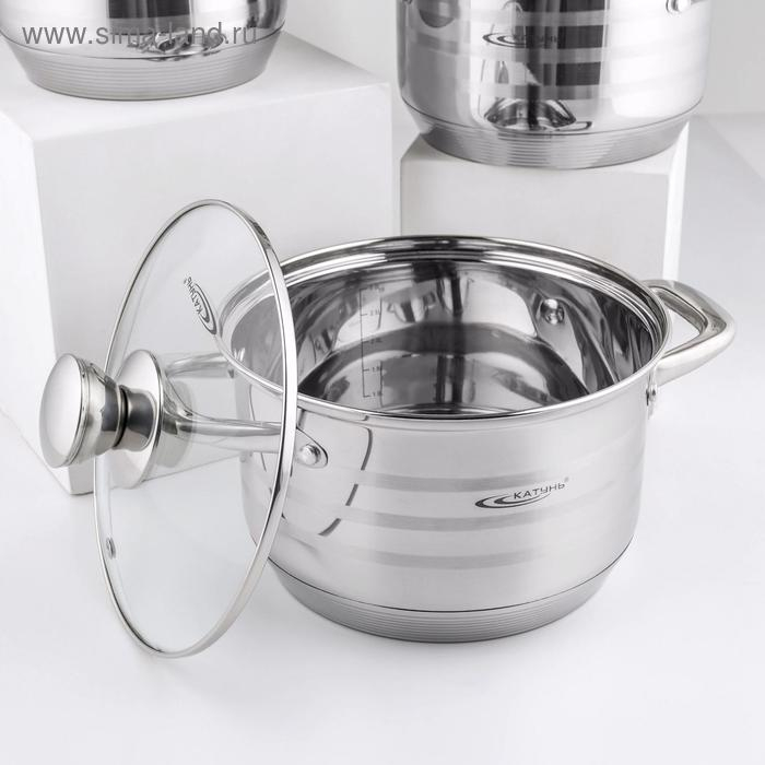 Набор кастрюль «Элис», 3 предмета: 1,8 л, 2,5 л, 3,5 л, стеклянные крышки, индукция Набор кастрюль «Элис», 3 предмета: 1,8 л, 2,5 л, 3,5 л, стеклянные крышки, индукция