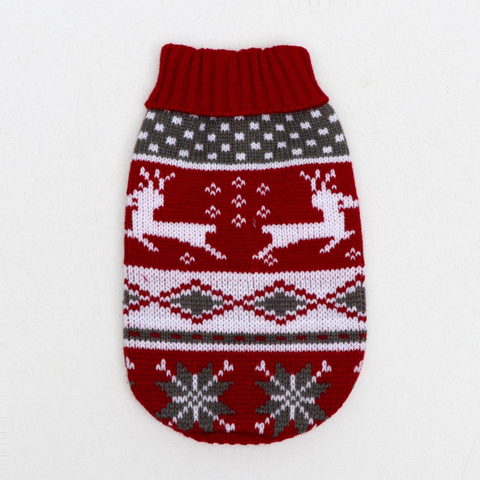 Свитер Свитер "Бегущие олени", XS (ДС 17, ОШ 17, ОГ 23-37 см), бордовый