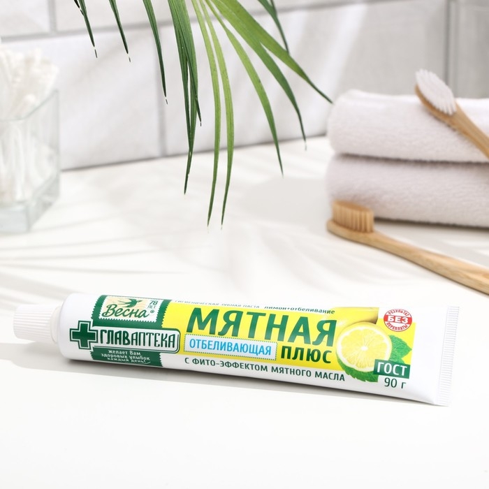 Зубная паста весна, главаптека мятная, лимон + отбеливание, 90 г, без футляра Зубная паста весна, главаптека мятная, лимон + отбеливание, 90 г, без футляра