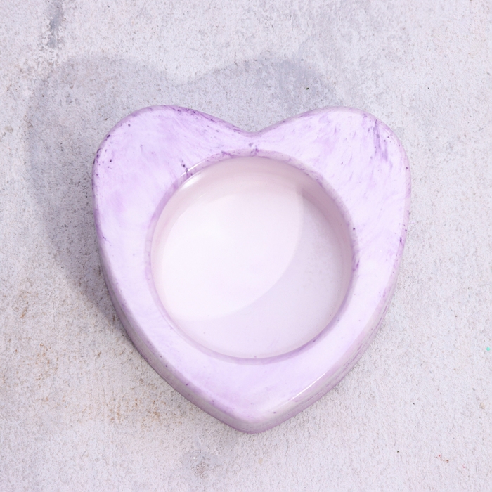 Подсвечник Подсвечник "Сердце малое. Мрамор" из гипса,7х3см,мрамор с фиолетовыми поллосками
