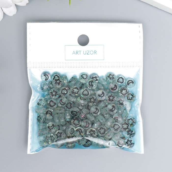Набор бусин для творчества пластик Набор бусин для творчества пластик "Сердечки и звёзды" прозрачный 20 гр 0,3х0,7х0,7 см 73645