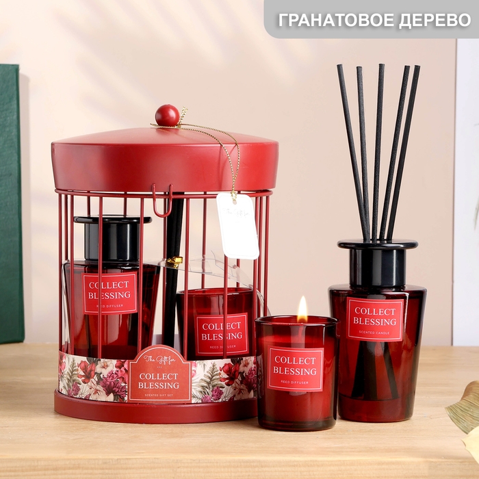 Набор в клетке Набор в клетке "Ароматный дуэт" диффузор 100 мл и свеча 5х6 см, гранатовое дерево